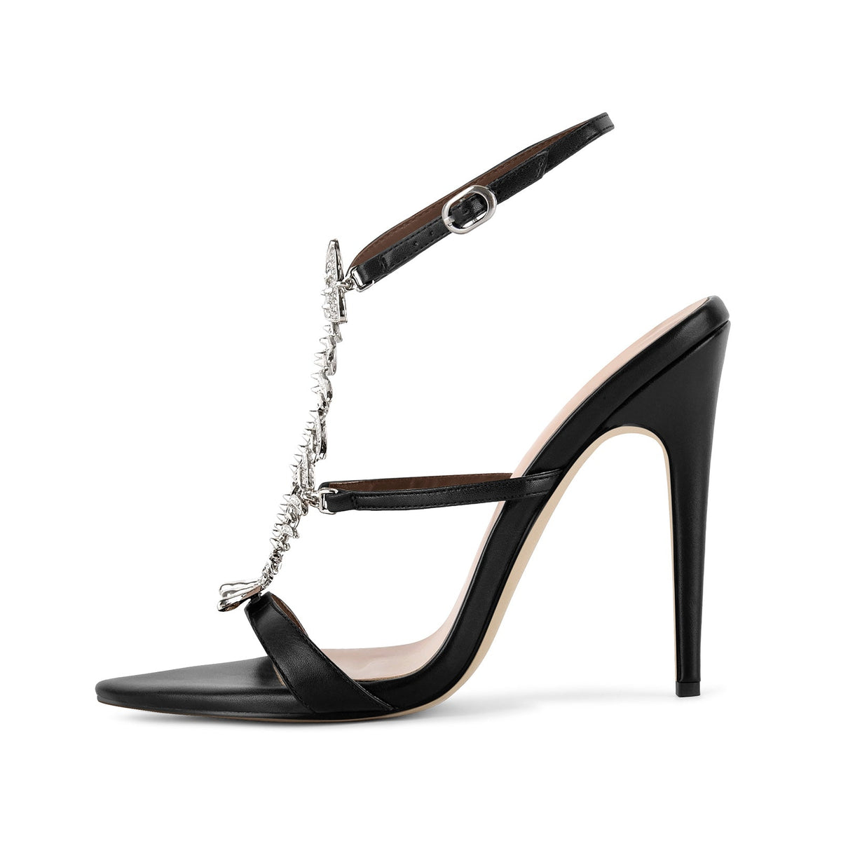 Pointed Toe Metal Fishbone Rhinestone Ankle Strap Sandals - Onlymaker Trusted