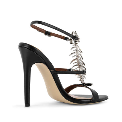 Pointed Toe Metal Fishbone Rhinestone Ankle Strap Sandals - Onlymaker Trusted