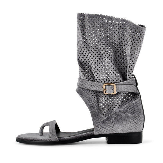Flip-Flop Buckle Cutout Flat Bootie Sandals - Onlymaker Great Value