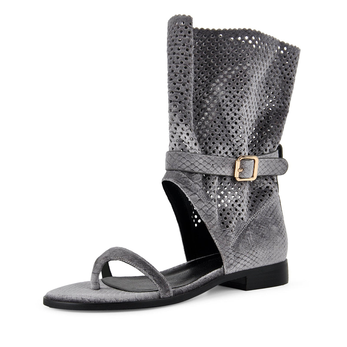 Flip-Flop Buckle Cutout Flat Bootie Sandals - Onlymaker Great Value