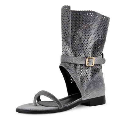 Flip-Flop Buckle Cutout Flat Bootie Sandals - Onlymaker Great Value