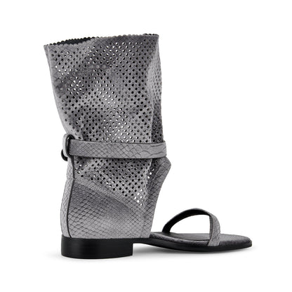 Flip-Flop Buckle Cutout Flat Bootie Sandals - Onlymaker Great Value