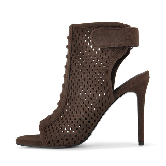 Suede Open Toe Perforated Slingback Bootie Sandals - Onlymaker Hot Sale