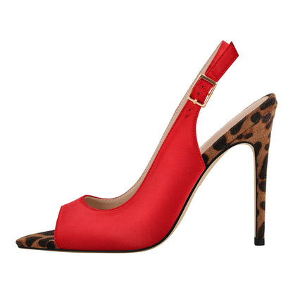 Open Toe Leopard Stiletto Slingback Sandals - Onlymaker Classic