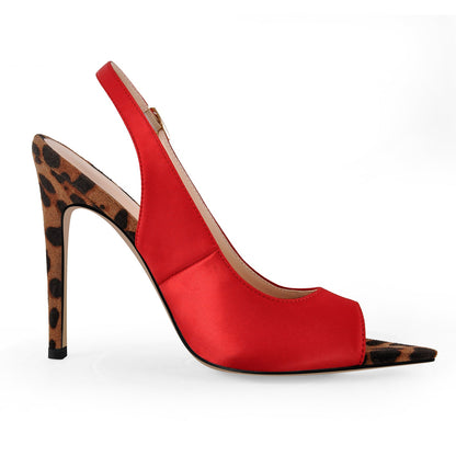 Open Toe Leopard Stiletto Slingback Sandals - Onlymaker Classic