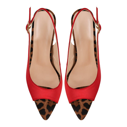Open Toe Leopard Stiletto Slingback Sandals - Onlymaker Classic