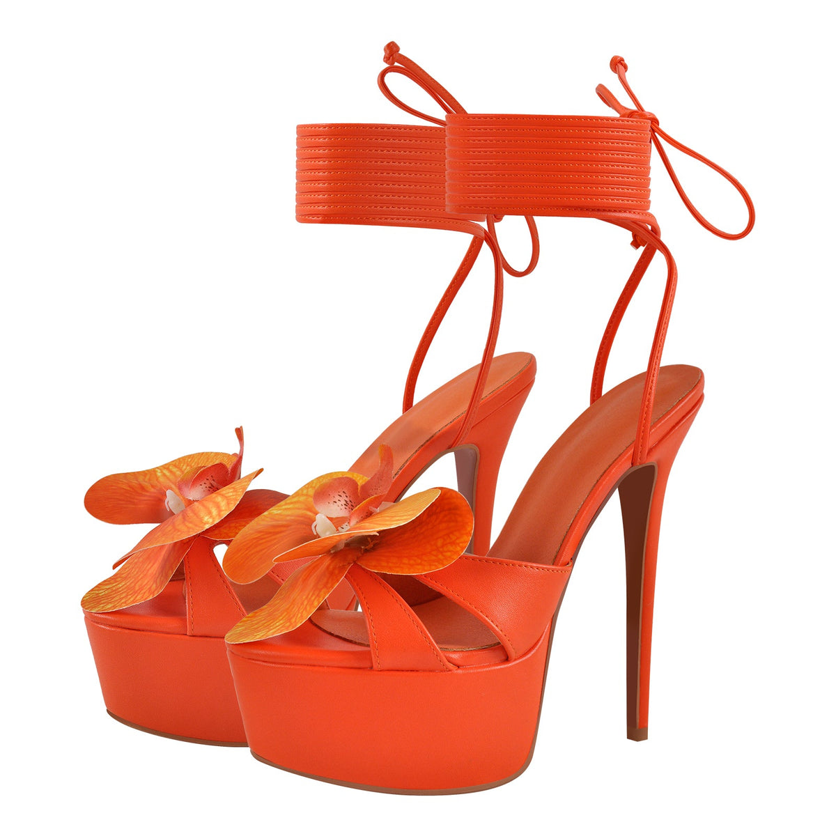 Round Toe Flower Platform Lace-up Stiletto Sandals - Onlymaker Featured