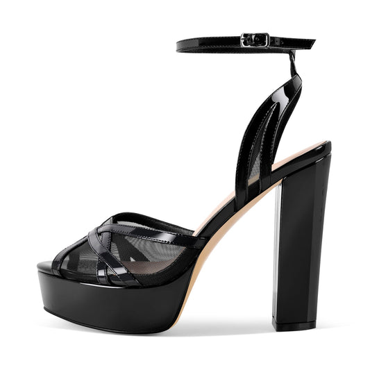Platform Mesh Ankle Strap Chunky Heel Sandals - Onlymaker Special Offer
