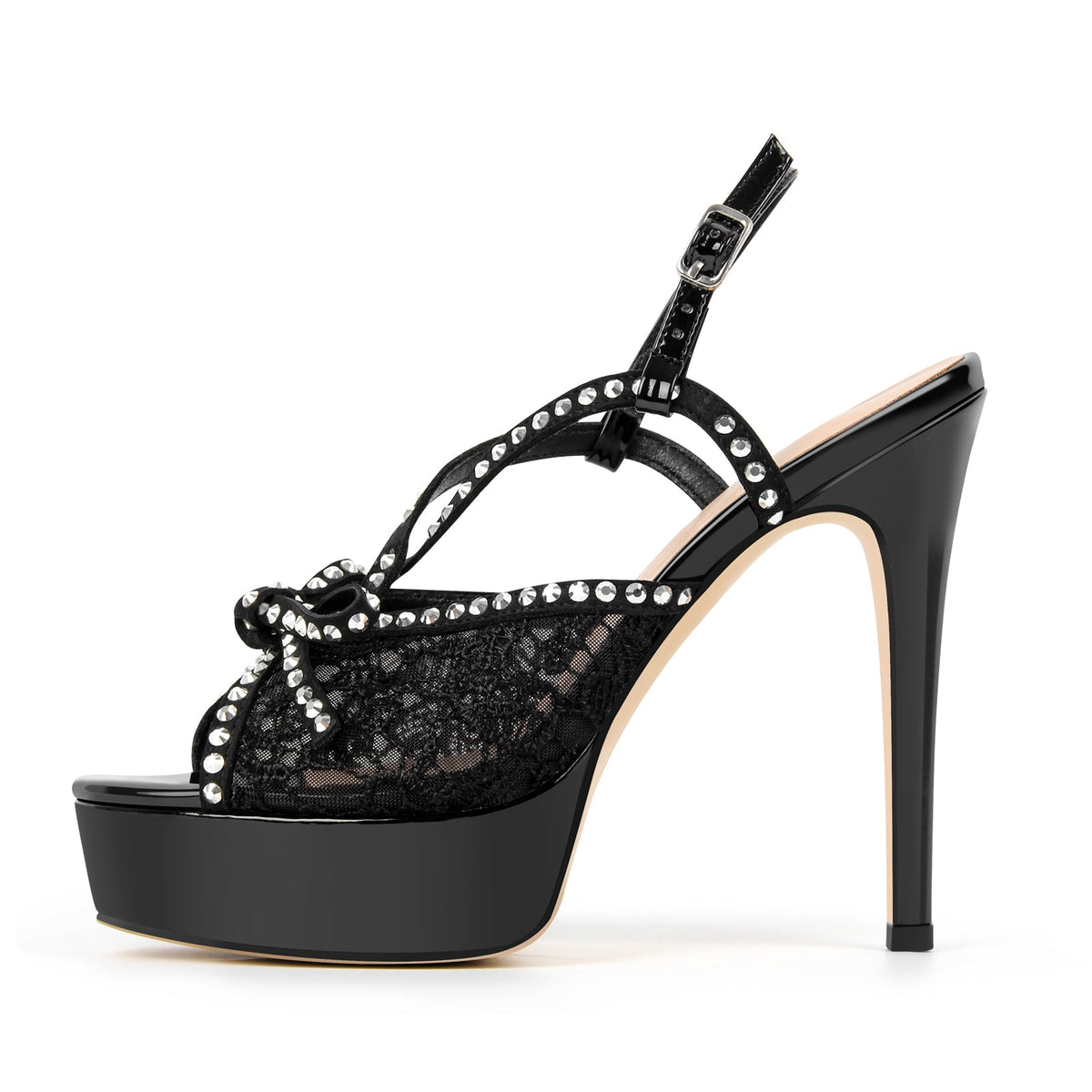 Platform Lace Mesh Rivet Strap Slingback Sandals - Onlymaker Classic