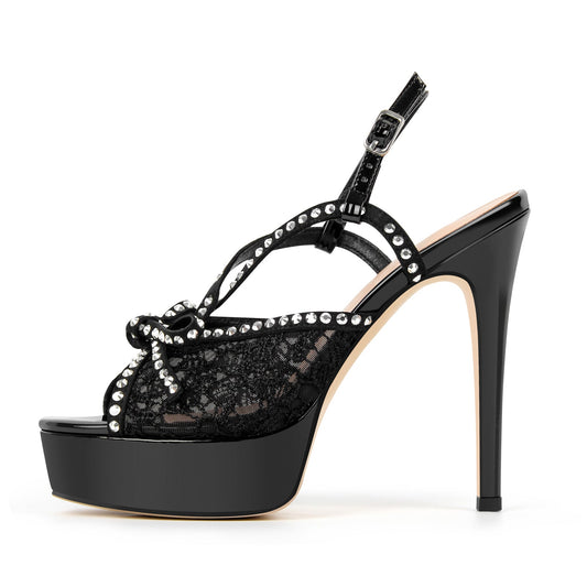Platform Lace Mesh Rivet Strap Slingback Sandals - Onlymaker Classic