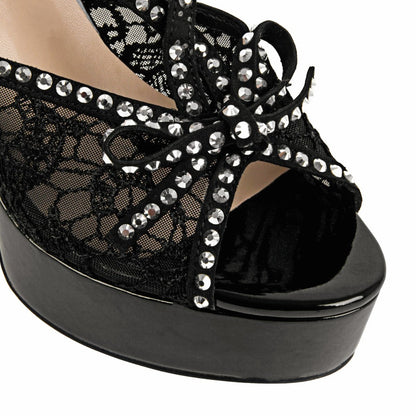 Platform Lace Mesh Rivet Strap Slingback Sandals - Onlymaker Classic