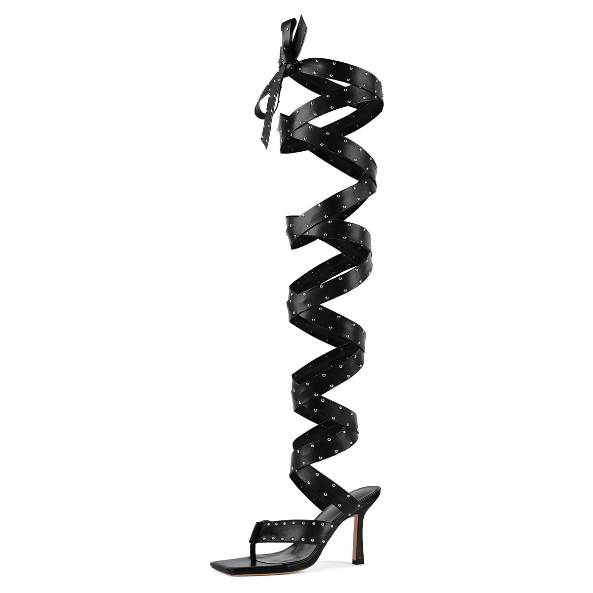 Square Toe Thong Rivet Strappy Lace-up Sandals - Onlymaker Exclusive