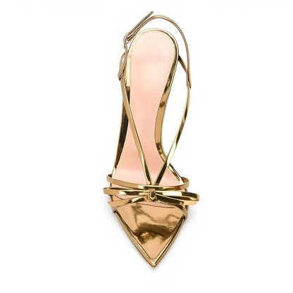 Pointed Toe Bow Slingback Stiletto Sandals - Onlymaker Everyday
