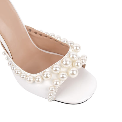 Pearl Square Toe Slip On Sandals Mules - Onlymaker Trusted