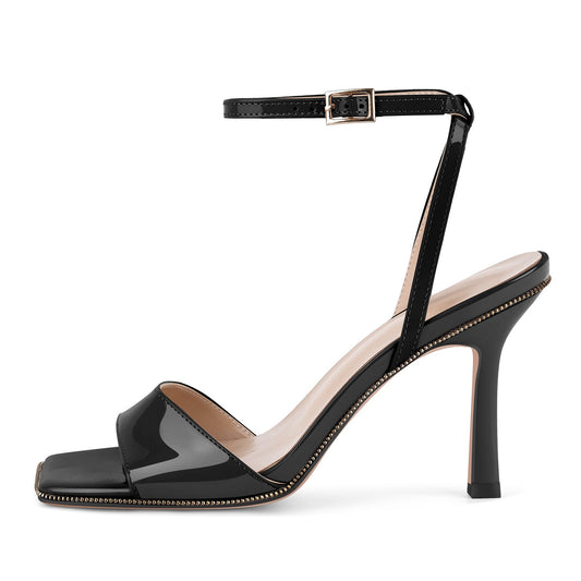Square Toe Zipper Edge Trim Ankle Strap Sandals - Onlymaker Hot Sale