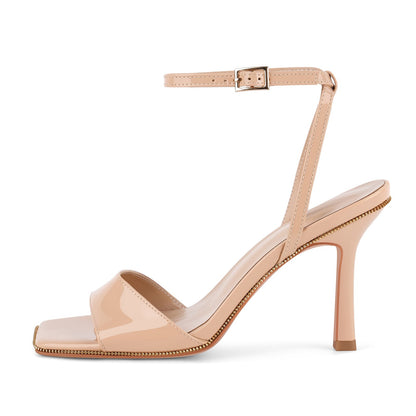 Square Toe Zipper Edge Trim Ankle Strap Sandals - Onlymaker Hot Sale