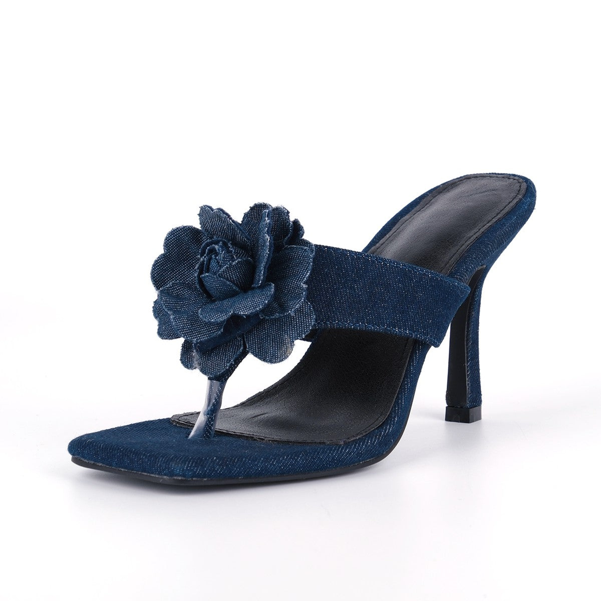 Square Toe Flower Denim Flip Flops Sandals - Onlymaker Best Seller