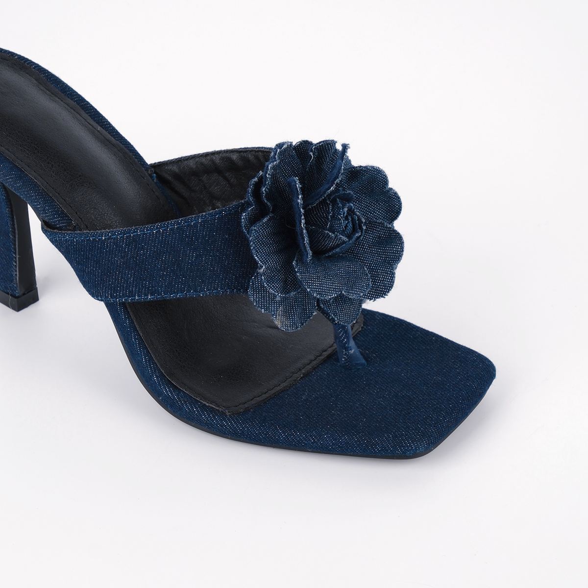 Square Toe Flower Denim Flip Flops Sandals - Onlymaker Best Seller