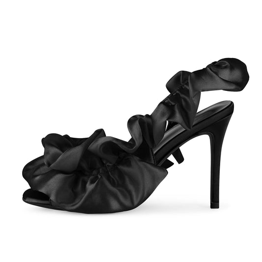 Round Toe Satin Slingback Sandals - Onlymaker Essential