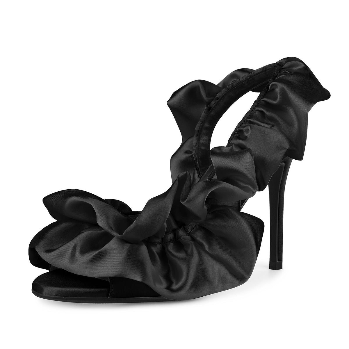 Round Toe Satin Slingback Sandals - Onlymaker Essential