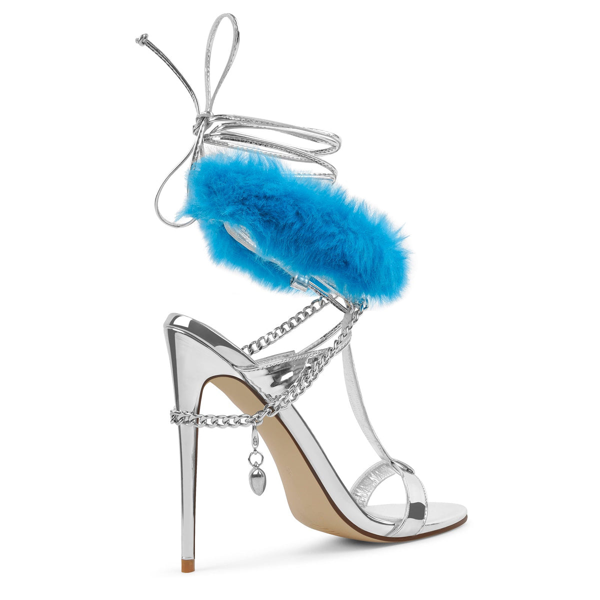 Round Toe Fur Metal Chain Lace-up Sandals - Onlymaker Best Price