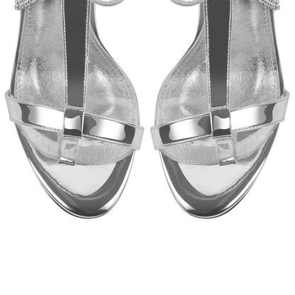 Round Toe Fur Metal Chain Lace-up Sandals - Onlymaker Best Price