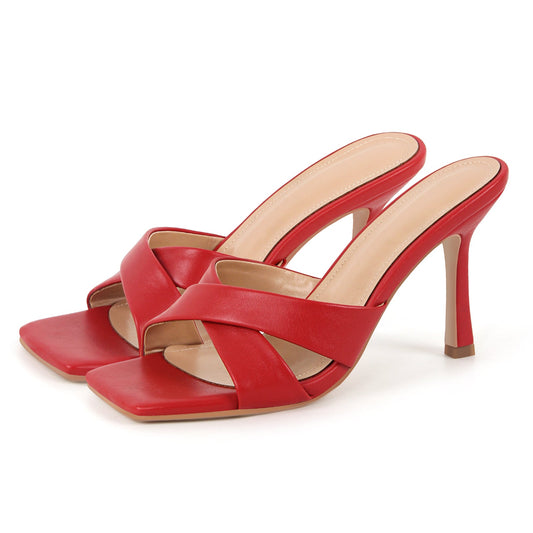 Square Toe Cross Band Sandals Mules - Onlymaker Best Price
