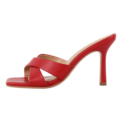 Square Toe Cross Band Sandals Mules - Onlymaker Best Price