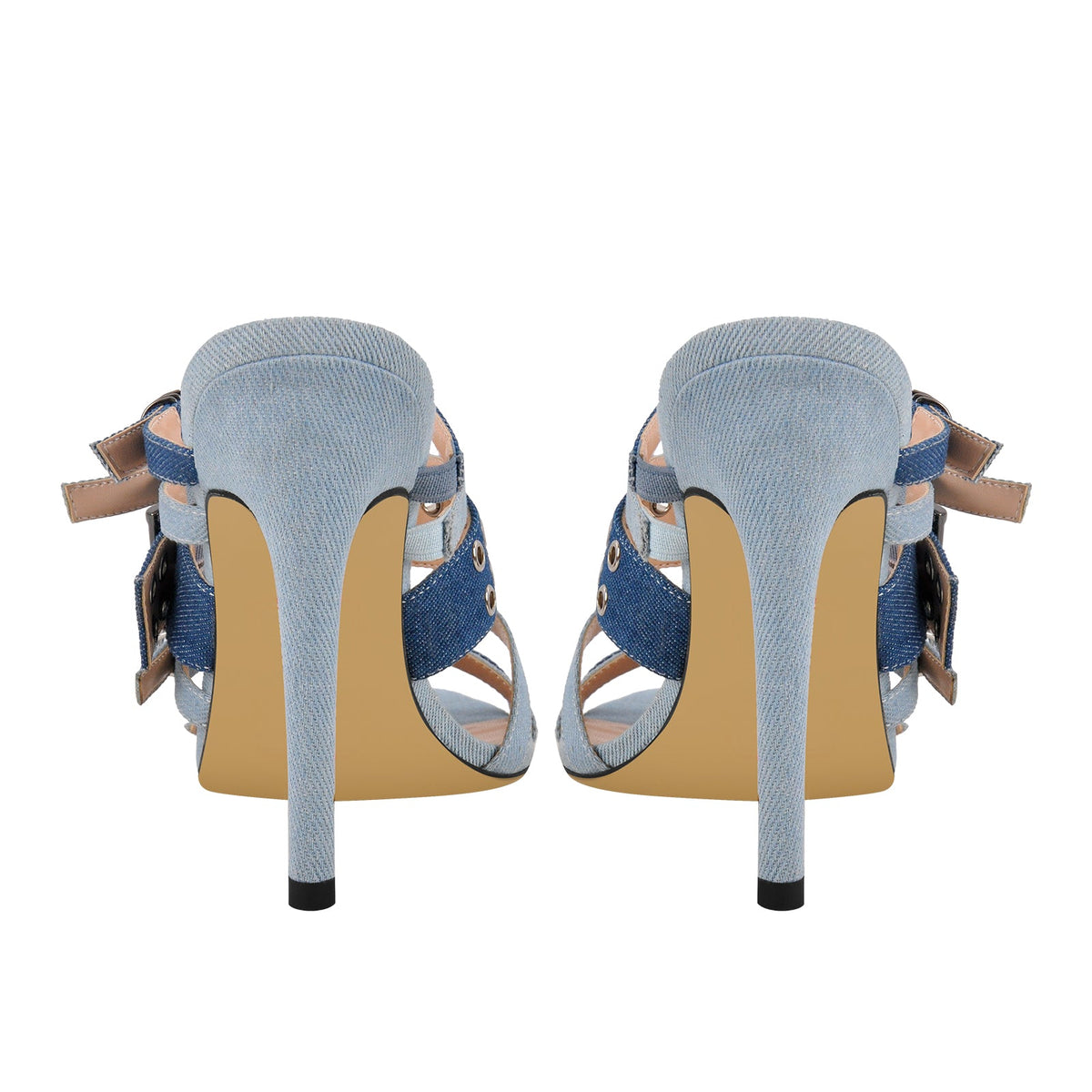 Denim Pointed Toe Buckle Straps Mules - Onlymaker Customer Favorite