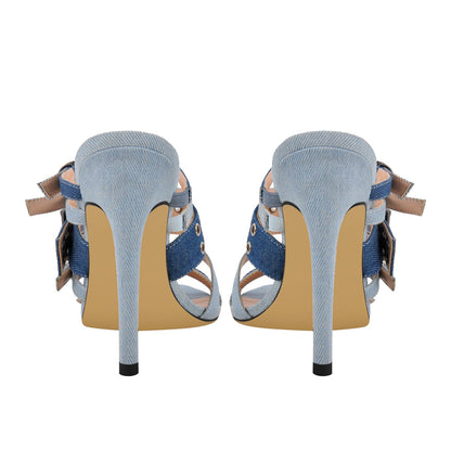 Denim Pointed Toe Buckle Straps Mules - Onlymaker Customer Favorite