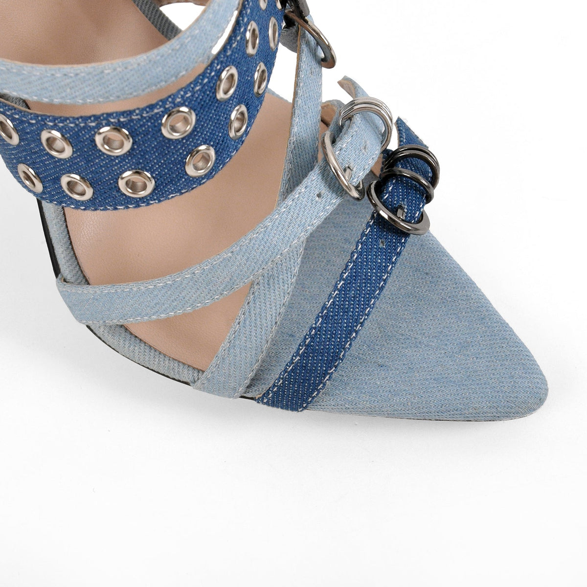Denim Pointed Toe Buckle Straps Mules - Onlymaker Customer Favorite