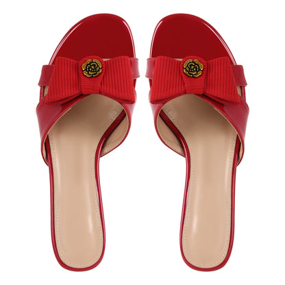 Round Toe Bow Kitten Heel Sandals Mules - Onlymaker Best Price