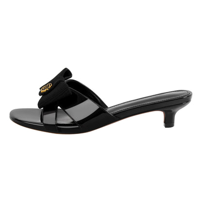 Round Toe Bow Kitten Heel Sandals Mules - Onlymaker Best Price