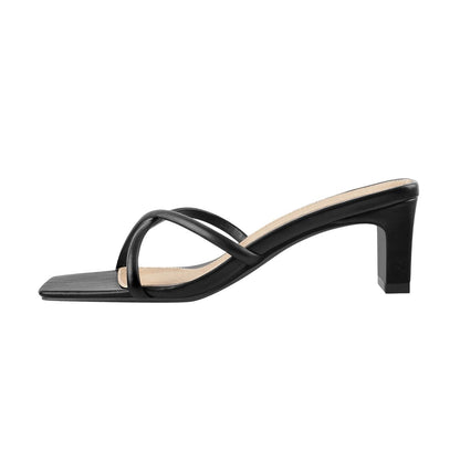Square Toe Block Heel Sandals Mules - Onlymaker Discount