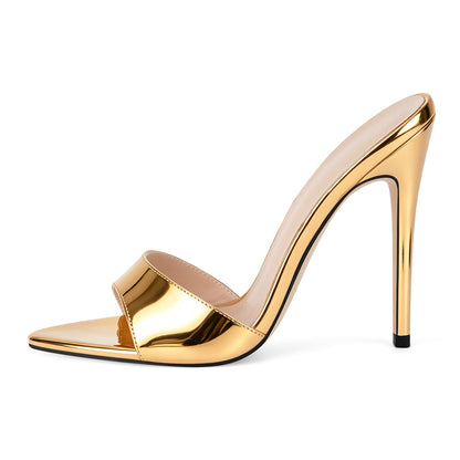 Pointed Toe Patent Leather Sandals Mules - Onlymaker Smart Buy