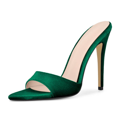Velvet Pointed Toe Slip On Mules - Onlymaker Sale