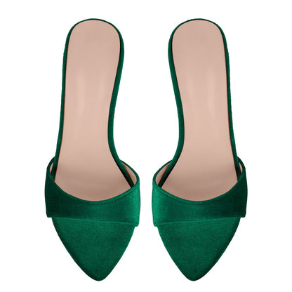 Velvet Pointed Toe Slip On Mules - Onlymaker Sale
