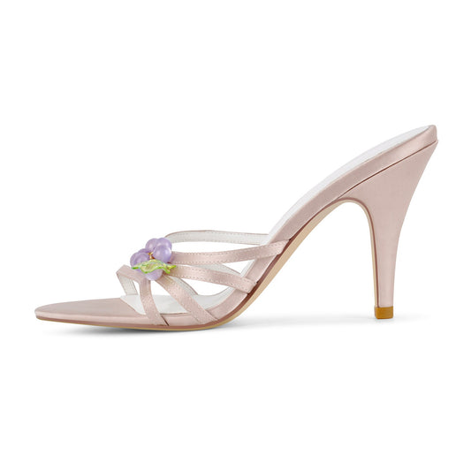 Pointed Toe Satin Grape Bead Embellished Mules - Onlymaker Value