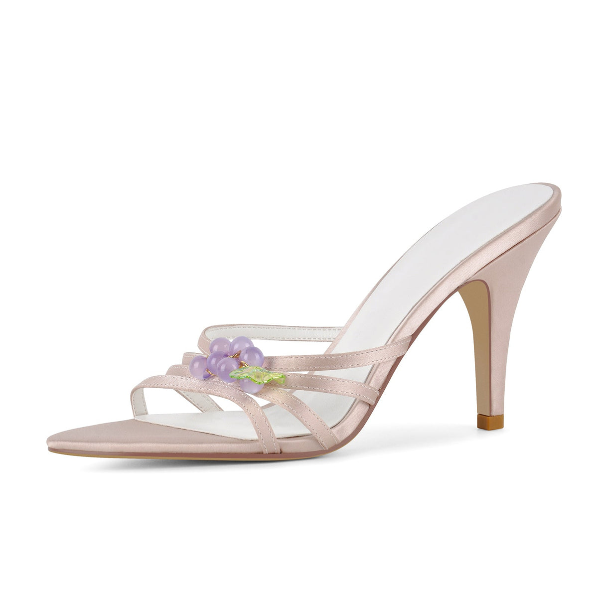 Pointed Toe Satin Grape Bead Embellished Mules - Onlymaker Value