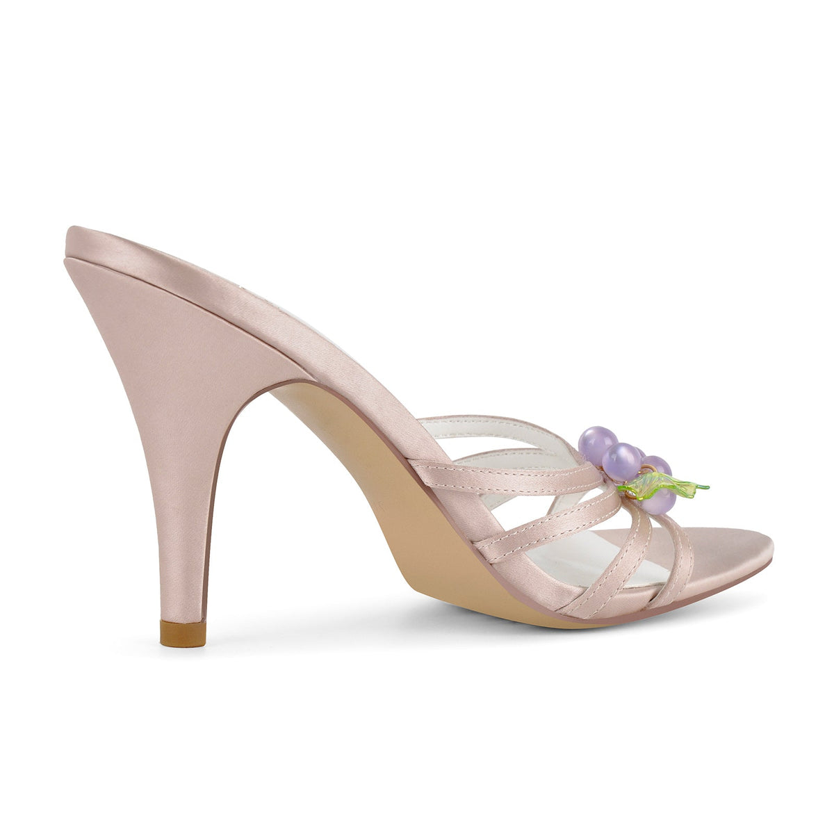 Pointed Toe Satin Grape Bead Embellished Mules - Onlymaker Value
