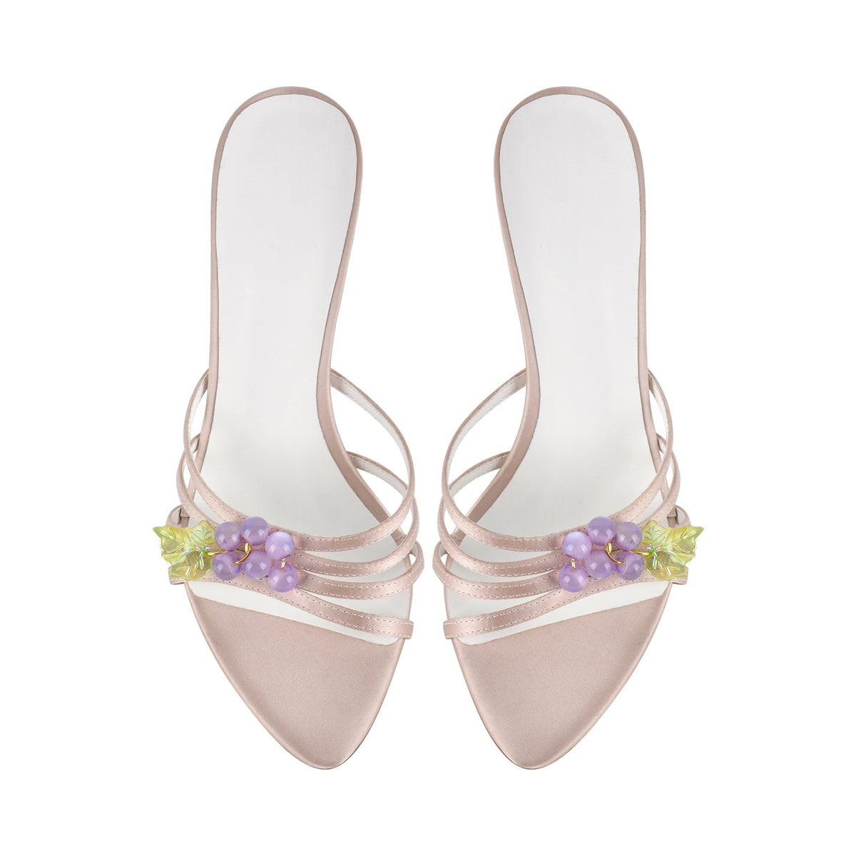 Pointed Toe Satin Grape Bead Embellished Mules - Onlymaker Value
