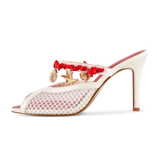 Peep Toe Mesh Ocean Pendant Mule Sandals - Onlymaker Smart Buy