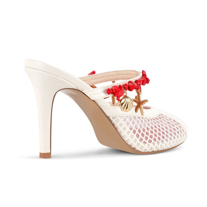 Peep Toe Mesh Ocean Pendant Mule Sandals - Onlymaker Smart Buy