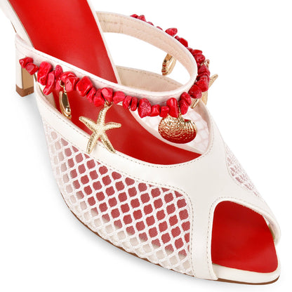 Peep Toe Mesh Ocean Pendant Mule Sandals - Onlymaker Smart Buy