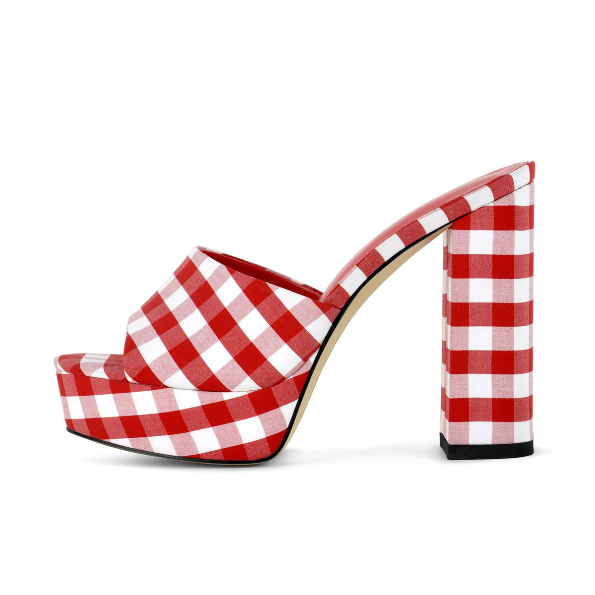 Round Toe Platform Plaid Chunky Heel Mules - Onlymaker Recommended