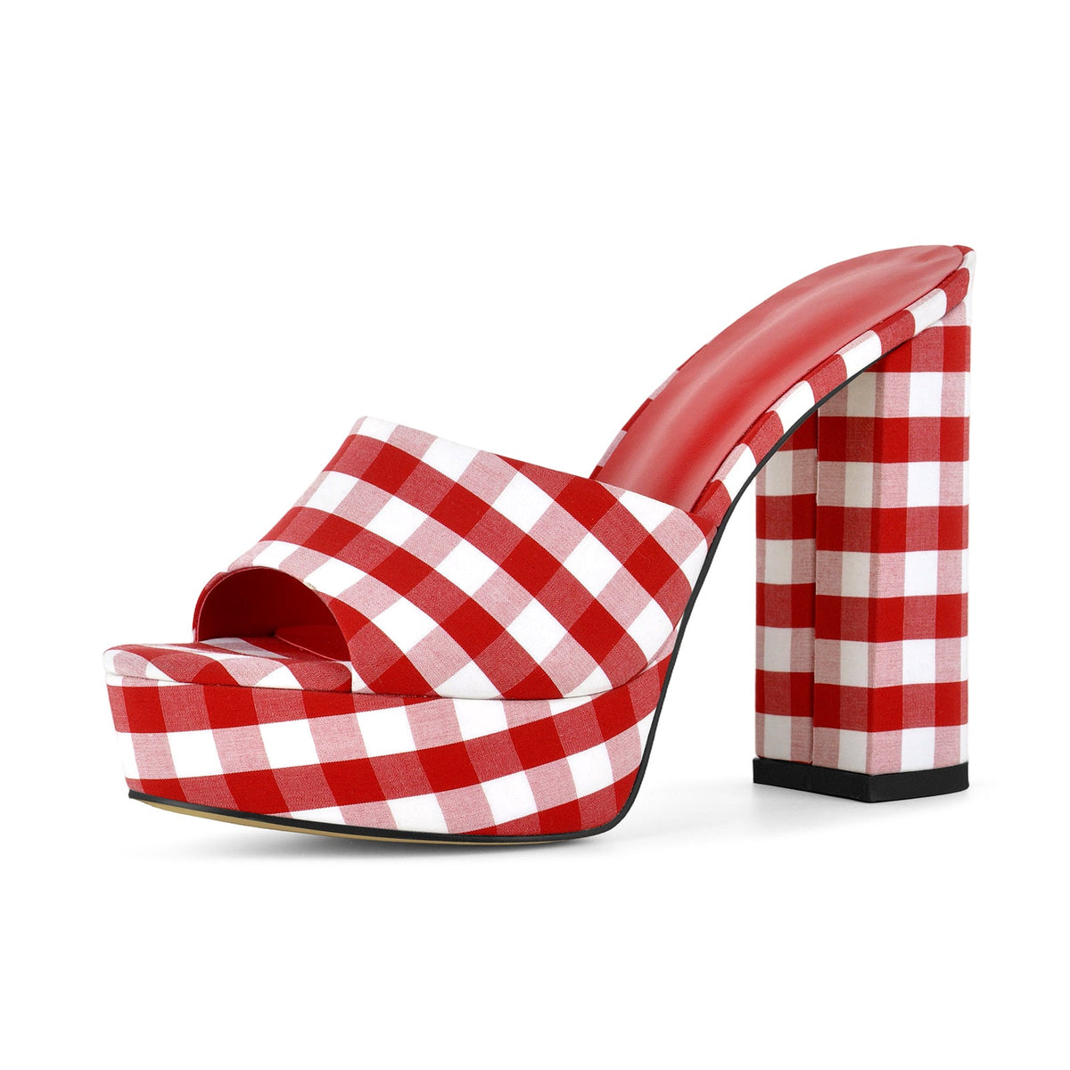 Round Toe Platform Plaid Chunky Heel Mules - Onlymaker Recommended
