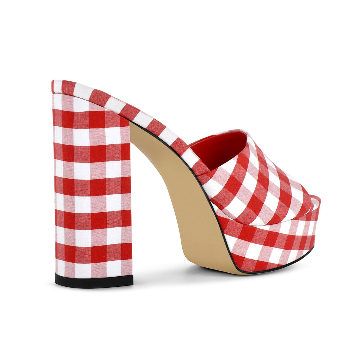 Round Toe Platform Plaid Chunky Heel Mules - Onlymaker Recommended