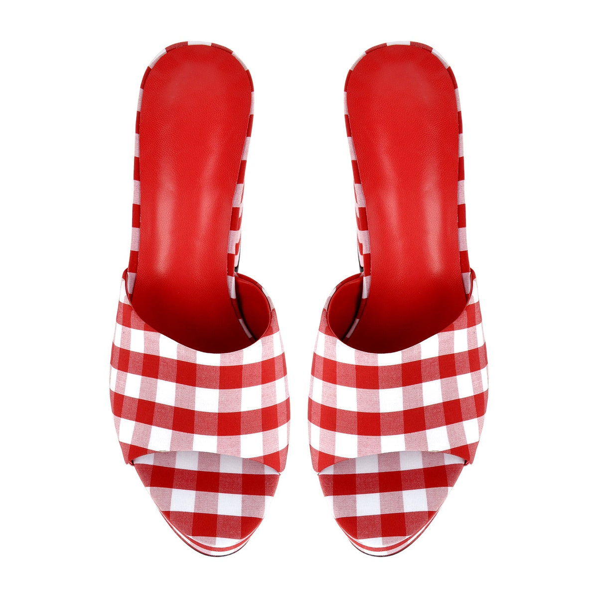 Round Toe Platform Plaid Chunky Heel Mules - Onlymaker Recommended