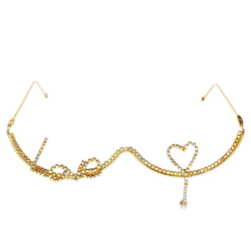 Rhinestone Love Heart Non-Lens Sunglasses - Onlymaker New