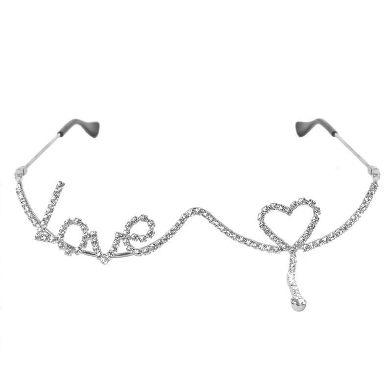 Rhinestone Love Heart Non-Lens Sunglasses - Onlymaker New